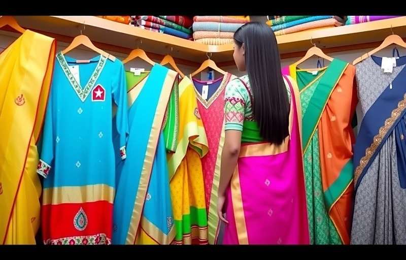 Sari Store Surge Gameplay Sari Store Surge gameplay showing a customer browsing colorful saris with price tags and fabric details