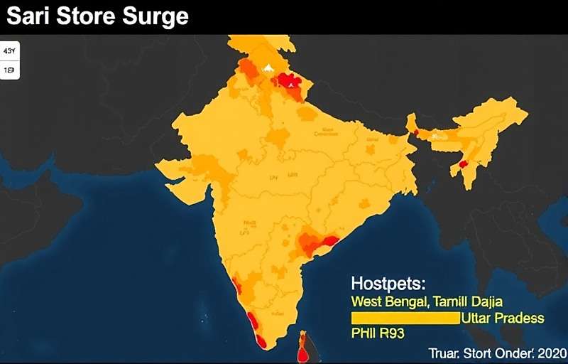 Sari Store Surge Regional Popularity Map of India showing Sari Store Surge download hotspots with highest concentration in West Bengal, Tamil Nadu, and Uttar Pradesh