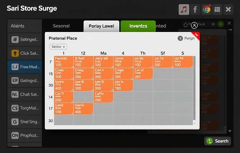 Sari Store Surge Inventory Strategy Sari Store Surge strategy guide showing inventory management screen with seasonal planning calendar