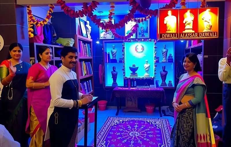 Sari Store Surge Diwali Event Sari Store Surge Diwali event showing a beautifully decorated store with festive lights and special Diwali sari collection